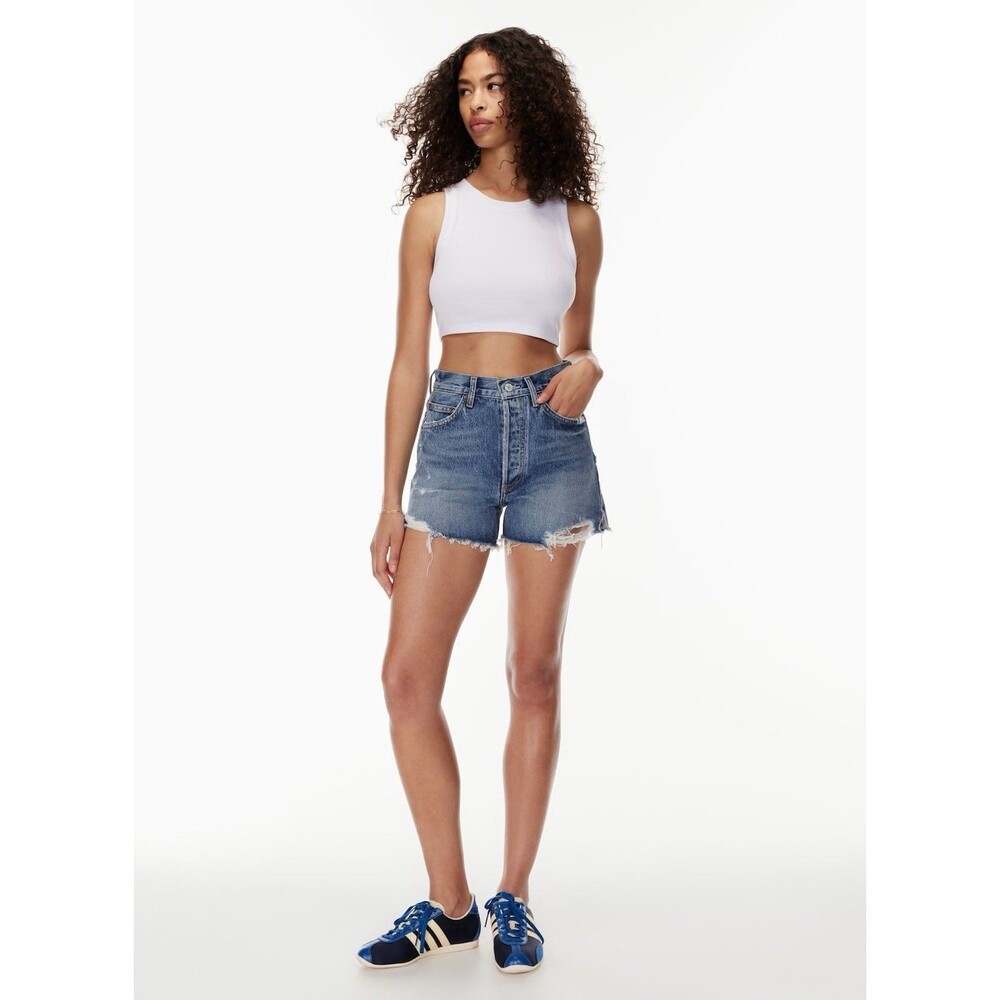 AGOLDE Dee High Rise Cut Off Denim Shorts Women’s 25 Distressed Button Fly Blue